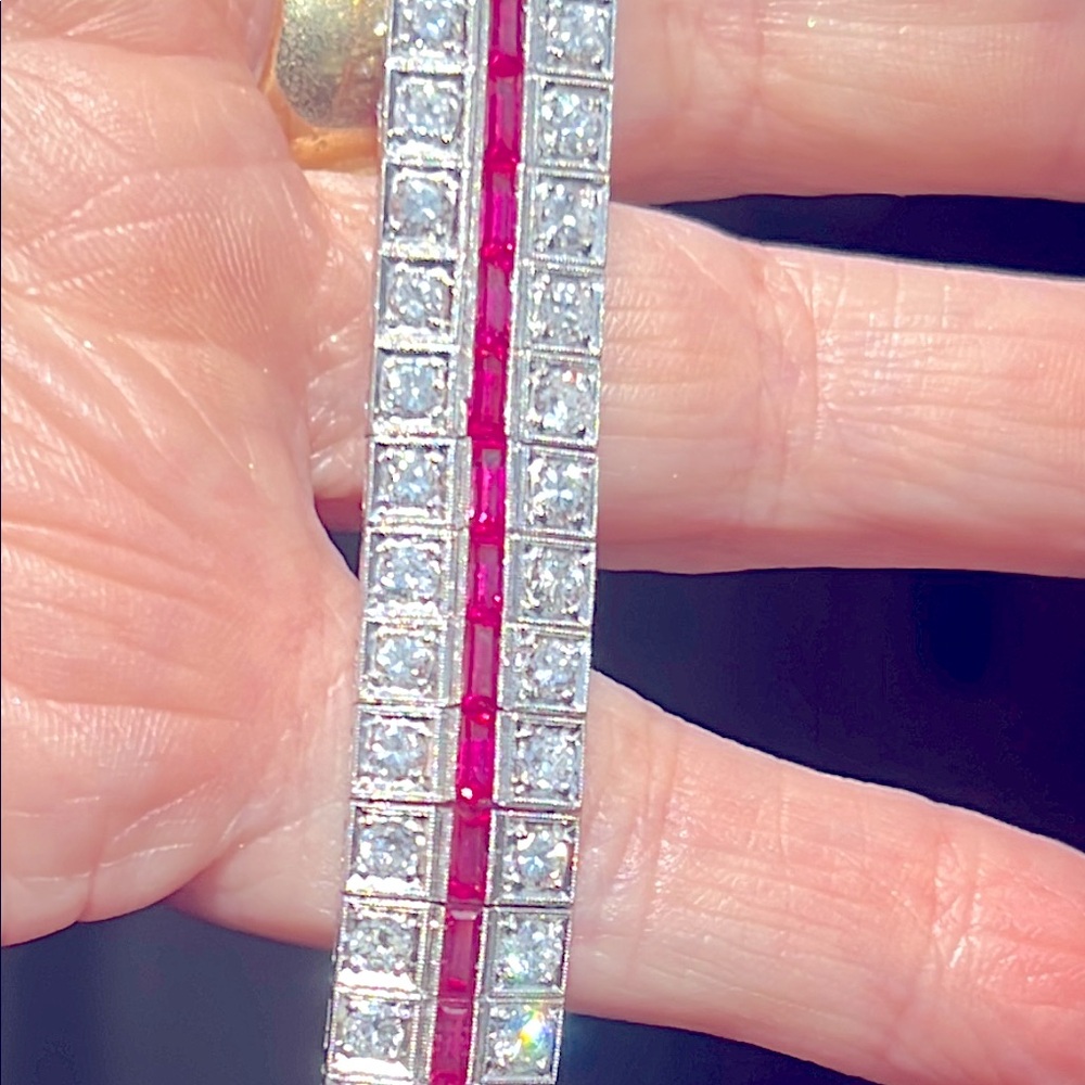 Platinum 5 carat diamond and Ruby bracelet - Picture 8 of 12